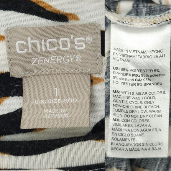 Chicos Zenergy T Shirt Womens 1 US 8/10 Tiger Animal Print Side Slit Stretch - Picture 7 of 16